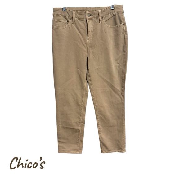 Chico's Denim - Chico's SO SLIMMING NEUTRAL Tan Slim Leg Crop Jeans  SIZE: 8      #8